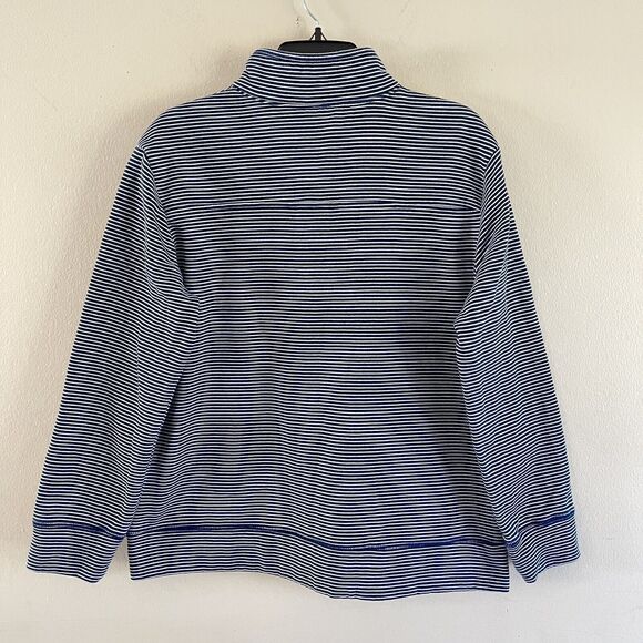 State of Mine Henley Pullover Size L High Neck Sweatshirt Striped Blue White FL - Picture 10 of 11